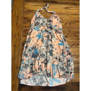 Buzz pink Floral Print Sleeveless Halter Neck Swimwear Wrap Dress Size Large